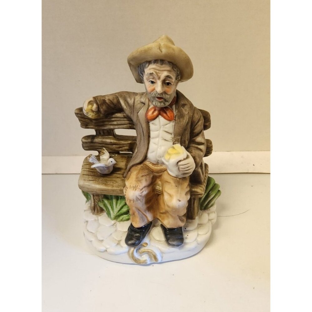 Capodimonte Tramp on a Bench Feeding Birds Figurine Hand Painted Made in Italy